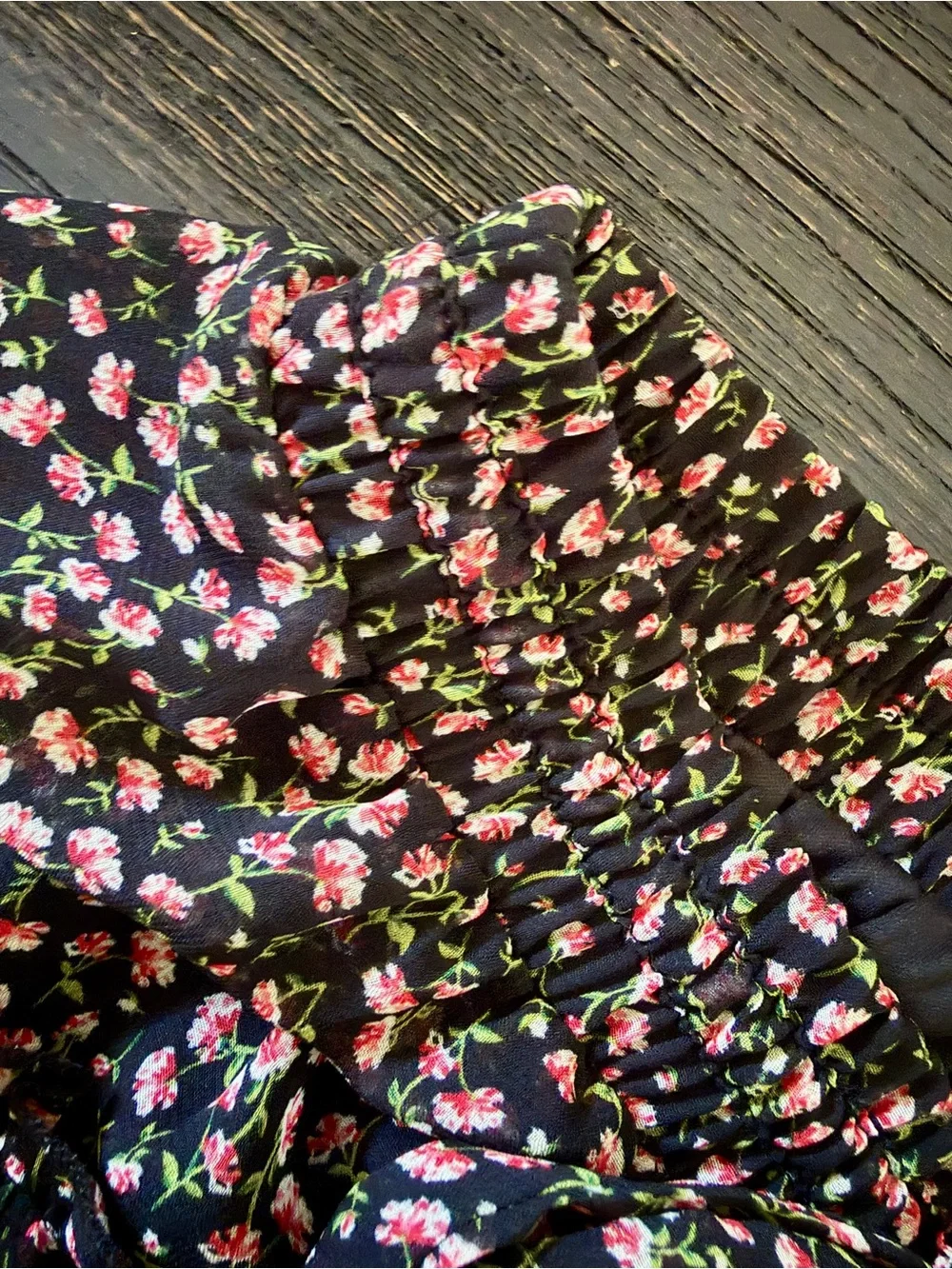 Sienna Sky Black Tiered Skirt with Pink Floral Print (Unworn)